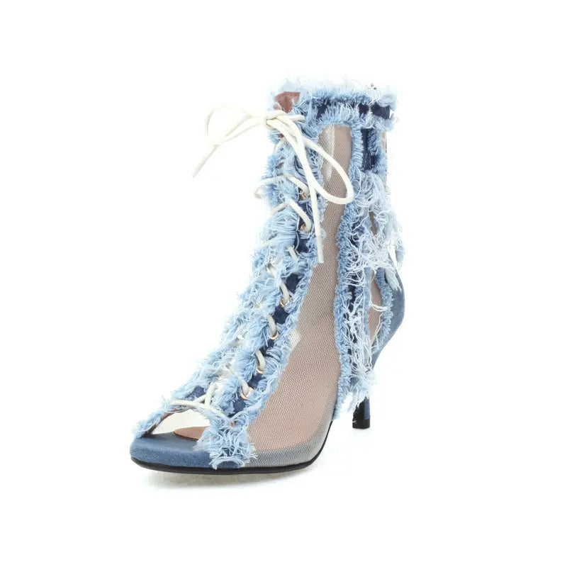 Annabelle Denim High Heels---Chic Denim Fabric Heels for a Unique Look