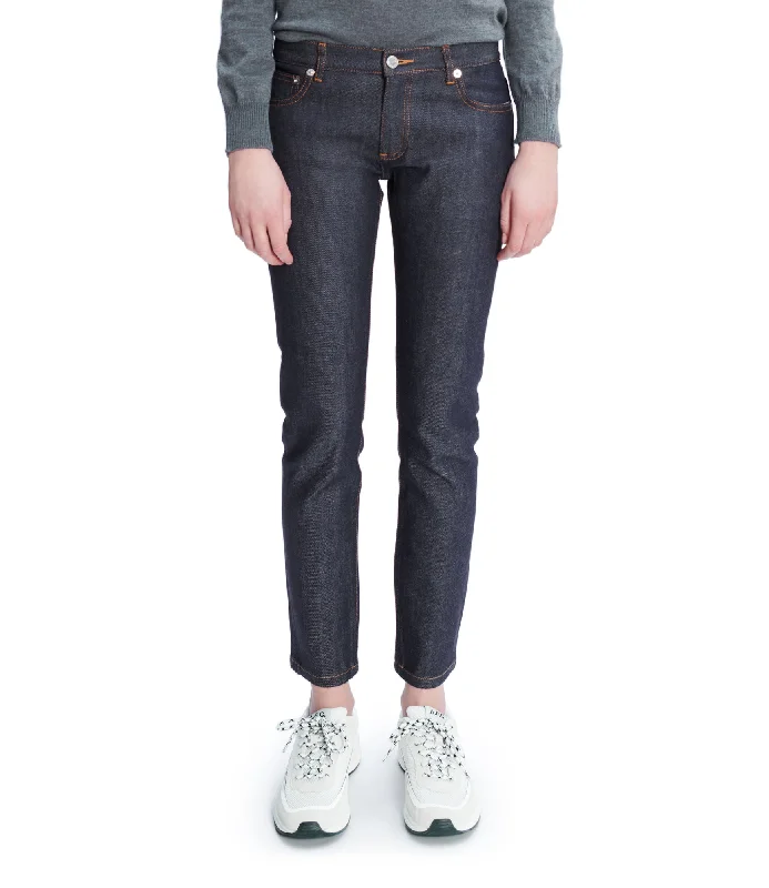 Women's denim jeans with a human rights change cause design embellishment-Jean Etroit Court Women's denim jeans with a human rights change cause design embellishment-Jean Etroit Court