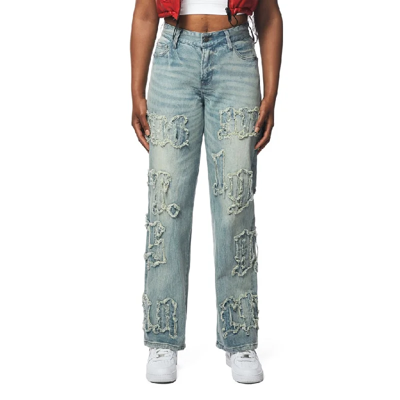 Applique Mid Rise Jeans - Parma Blue