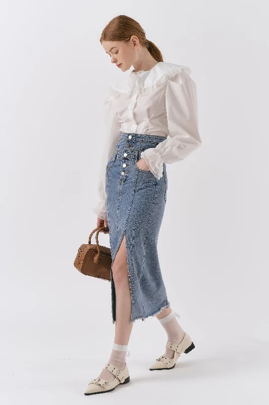 Women's summer denim skirts for beach days -Ariana Highwaist Denim Skirt