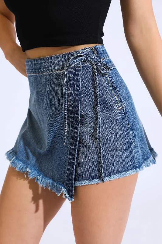 Women's denim jeans with a bootcut style-ASYMMETRICAL SKORT W TIE