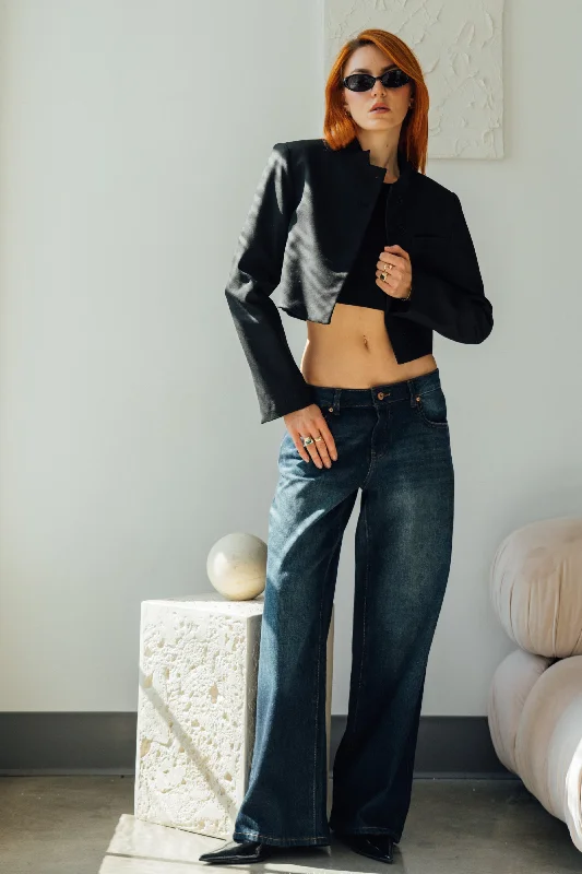 Women's denim jeans for office casual-Avery Low Rise Baggy Jeans - Vintage Blue Black