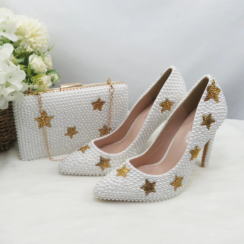 Gold Star Women Wedding Shoes With Matching Bag Bride