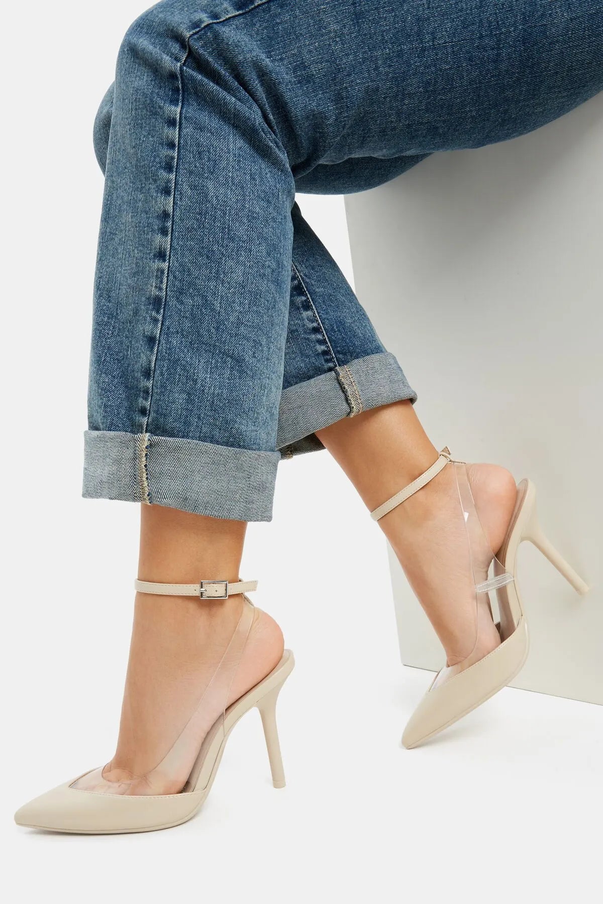 Stylish Ankle Strap Heels for Women--Bershka Open-Back Vinyl With Ankle Straps Heels