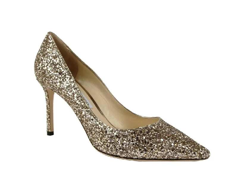 Jimmy Choo Women's Romy 85 Champagne Coarse Glitter Pumps (41.5 EU / 11.5 US)---Trendy Glitter Heels for a Glamorous Look