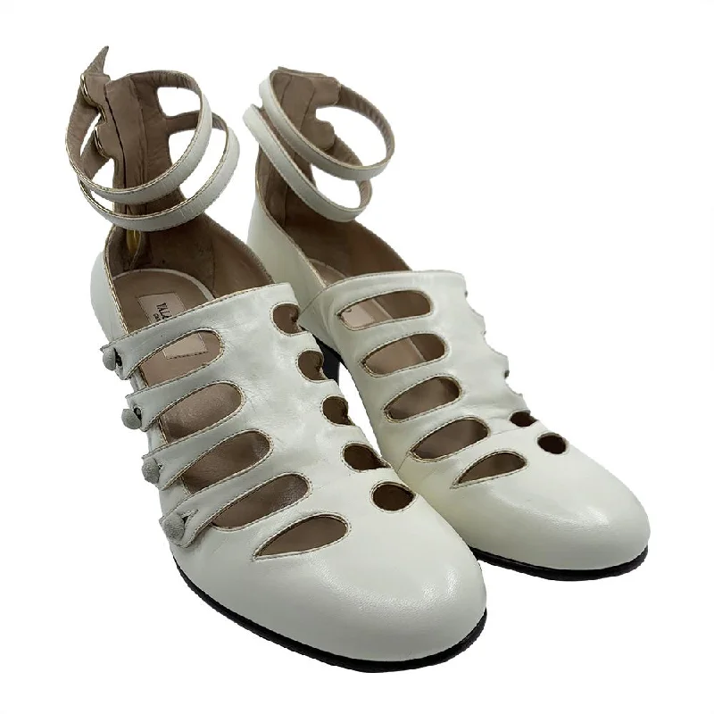 Stylish Ankle Strap Heels for Women--Valentino Women's Leather Ankle Strap Gladiator Heel Cream