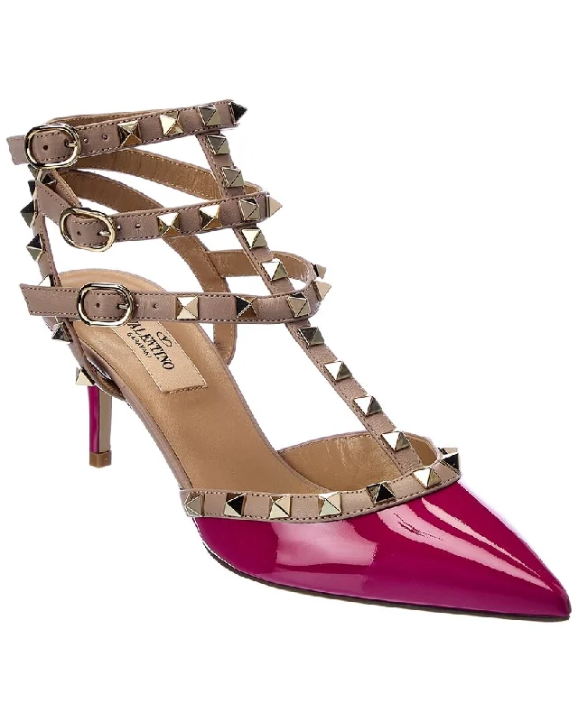 Sleek and Shiny Patent Pump Heels for a Polished Look--Valentino Rockstud Caged 65 Patent Ankle Strap Pump