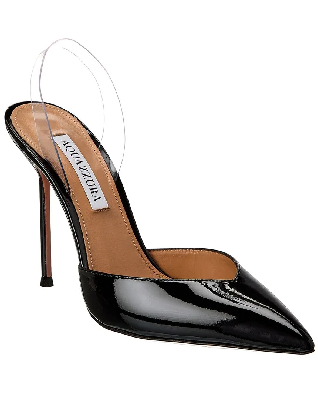 Sleek and Shiny Patent Pump Heels for a Polished Look--Aquazzura V Plexi 85 Patent & Vinyl Slingback Pump