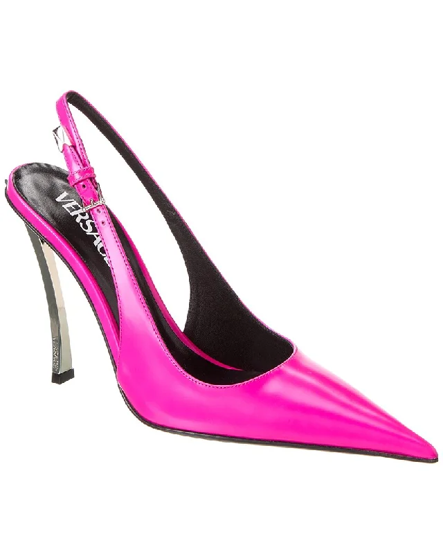 Fashionable Leather Slingback Pumps for Casual Wear--Versace Pin-Point Leather Slingback Pump