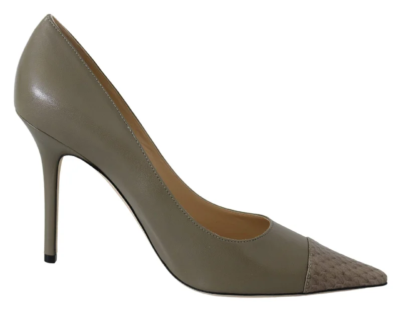 Jimmy Choo  Lance 100 Leather Pumps Grey---Comfortable Leather Pumps for Office and Everyday Wear