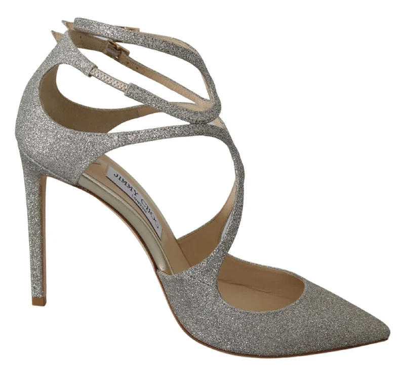 Jimmy Choo Platinum Ice Leather Lancer 100 Pumps---Comfortable Leather Pumps for Office and Everyday Wear