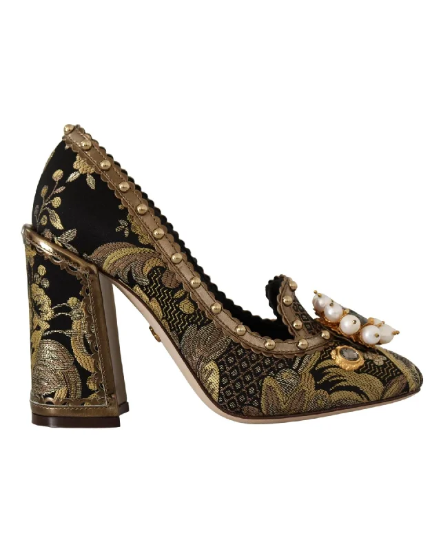 Dolce & Gabbana Crystal Square Toe Pumps---Durable Square Toe Block Heels for Everyday Use