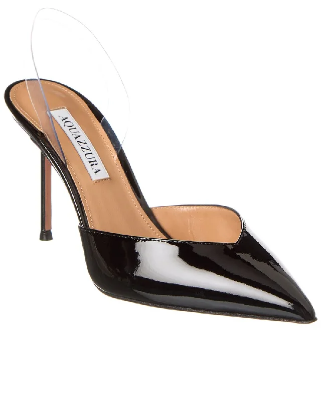 Sleek and Shiny Patent Pump Heels for a Polished Look--Aquazzura V Plexi 85 Vinyl & Patent Slingback Pump