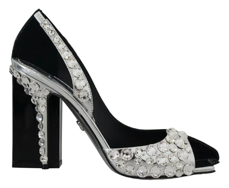 Dolce & Gabbana Elegant Crystals Embellished Leather Women's Pumps---Comfortable Leather Pumps for Office and Everyday Wear