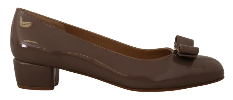 Salvatore Ferragamo Elegant Caraway Brown Pumps with Vara Women's Bow---Charming Bow Pumps for a Cute and Stylish Look