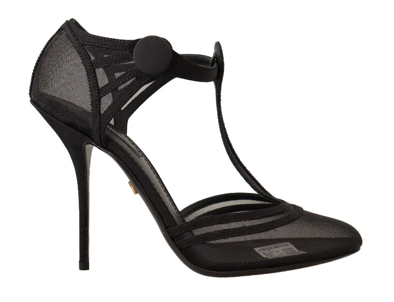 Stiletto Heel Pumps with Perfect Fit--Dolce & Gabbana Elegant Mesh T-Strap Stiletto Women's Pumps-Fashionable & Classic