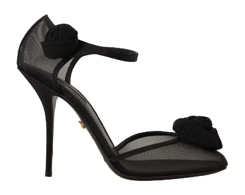 Dolce & Gabbana Elegant Black Mesh Heels Women's Pumps---Fashionable Kitten Heels for Date Night