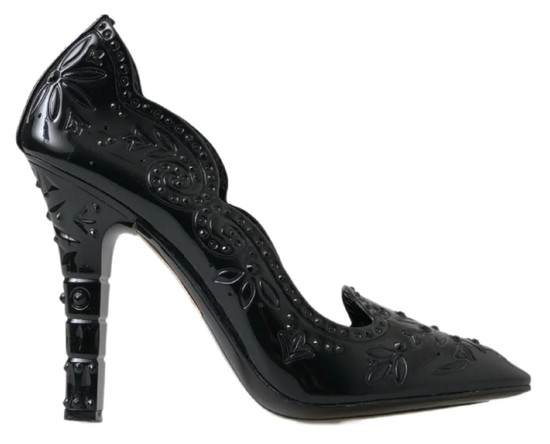 Affordable Rhinestone Pumps for a Dazzling Look---Dolce & Gabbana Elegant Black Crystal Cinderella Women's Pumps