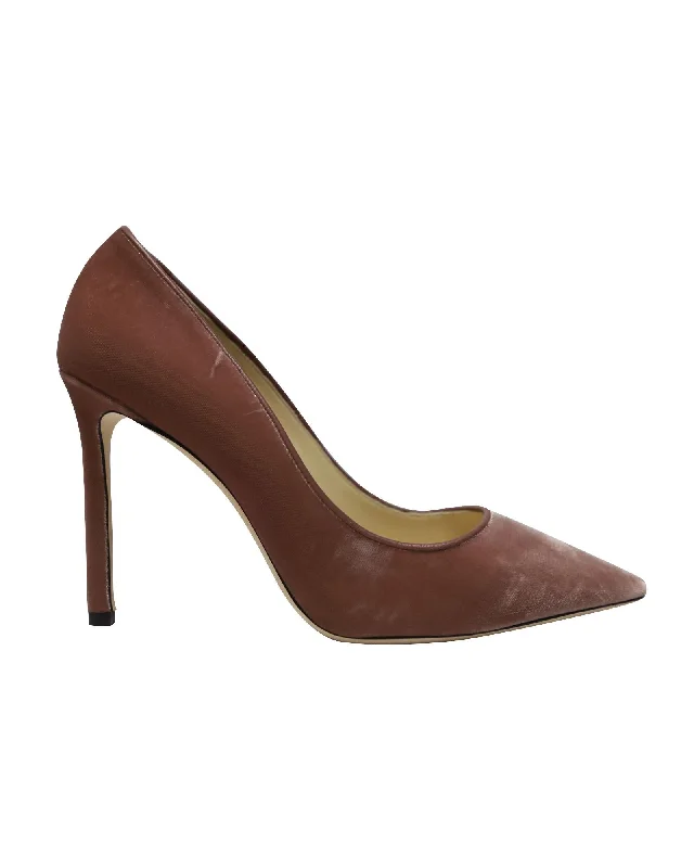 Luxurious Velvet Women's Pumps with Soft Finish---Jimmy Choo Sophisticated Antique-Rose Velvet Pointed-Toe Pumps