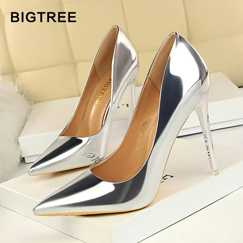 Sleek and Shiny Patent Pump Heels for a Polished Look--BIGTREE Shoes New Patent Leather Wonen Pumps Fashion Office Shoes Women Sexy High Heels Shoes Women's Wedding Shoes Party