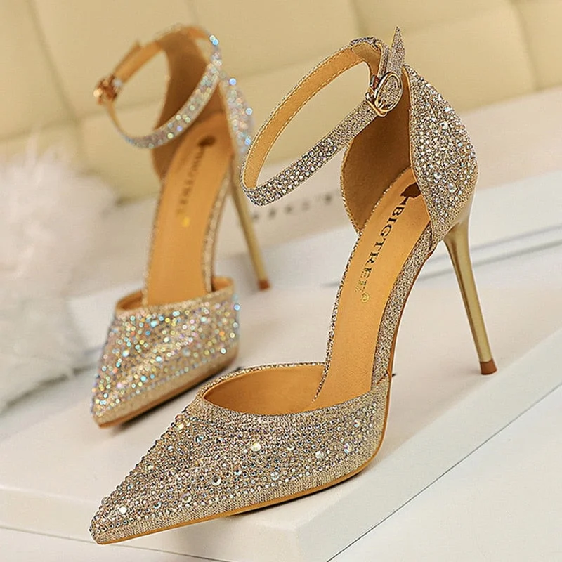 Affordable Rhinestone Pumps for a Dazzling Look---Shoes Shiny Rhinestones High Heels Ladies Shoes Women Pumps Stiletto Sweet