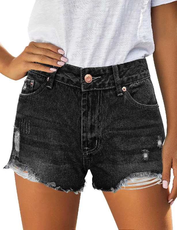 The the brand and top style denim of style a high on for:Women's Mid Rise Frayed Ripped Raw Hem Denim Jean Shorts