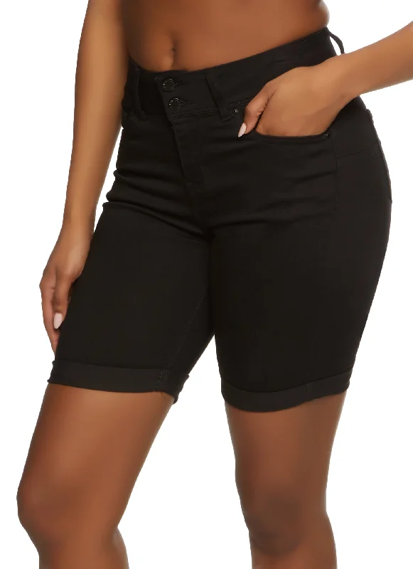 Women's denim shorts and a maxi dress-WAX Double Button Bermuda Denim Shorts