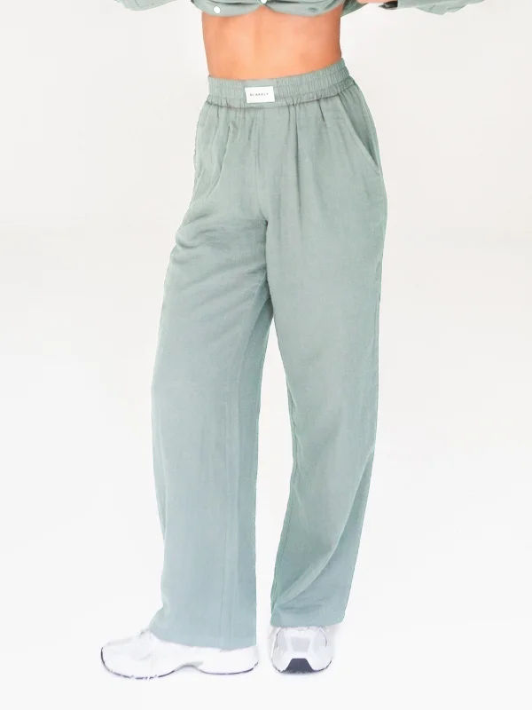 Women's denim jeans with a metallic finish-Camilla Trousers - Sage Green