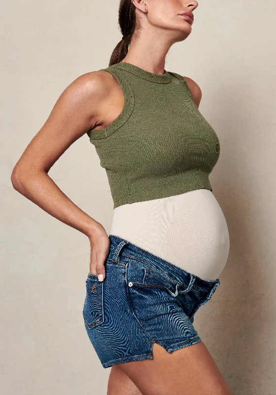 Women's denim shorts for a sporting event-BLANQI® Denim Maternity Belly Support Jeans Shorts