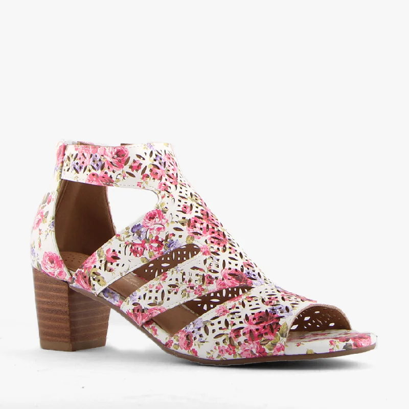 Versatile Heeled Sandals for Any Occasion---BLOOM WHITE MULTI