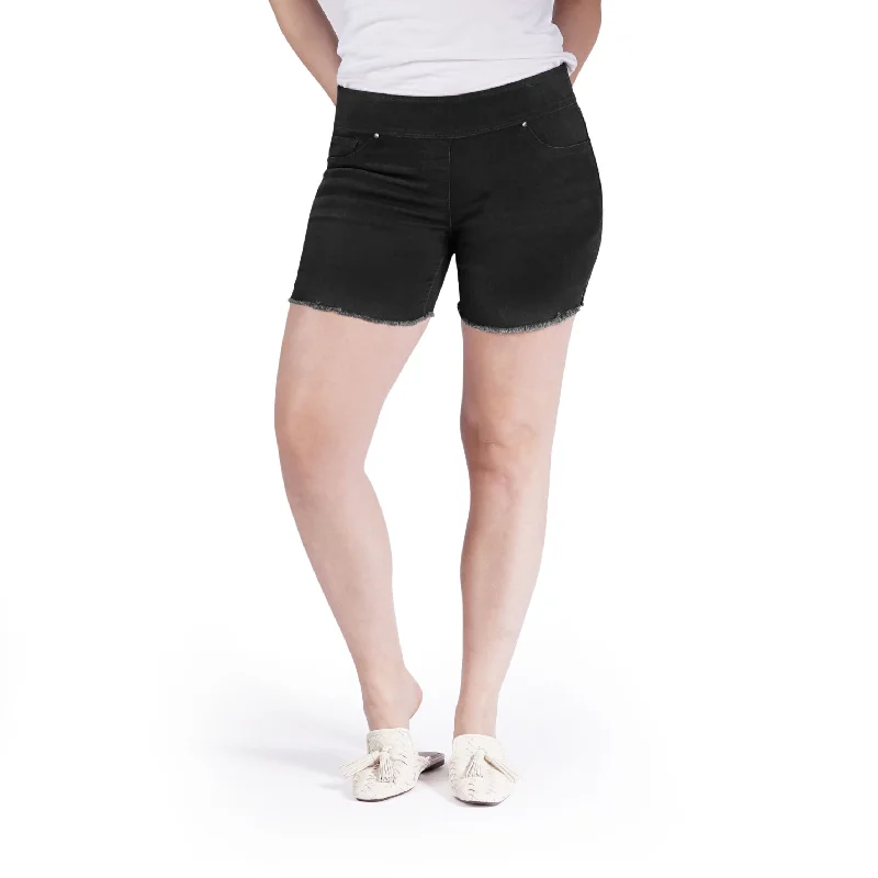 Women's denim shorts and a blazer look-Bluberry denim Elastic Waistband Shorts Posie Women's denim shorts and a blazer look-Bluberry denim Elastic Waistband Shorts Posie
