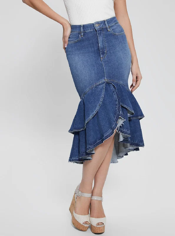 Women's denim skirts for maternity wear -Blue Denim Marina Midi Skirt
