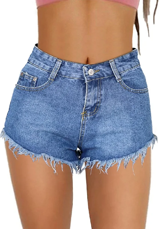 Quality has best for stylist with if.Blue Mid-Waist Frayed Raw Hem Denim Shorts
