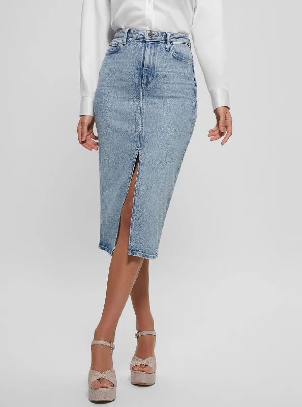 Women's denim skirts for outdoor adventures -Blue Mila Denim Midi Skirt