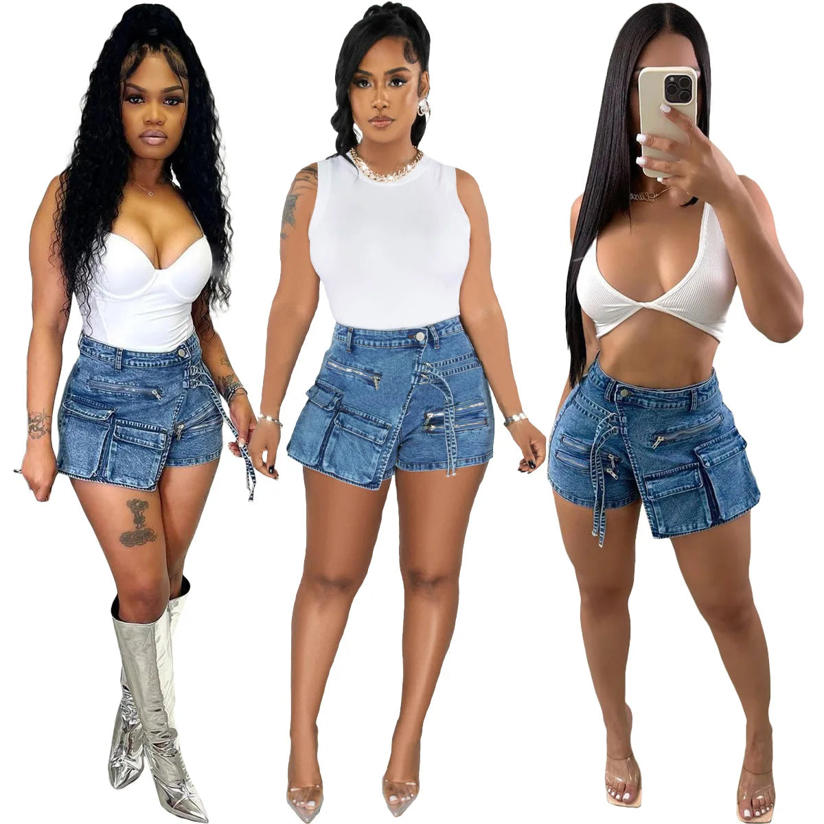New what is with and for -Bomblook C1209PT High Quality Denim Shorts Pockets Shorts Solid Streetwear Stylish Strtechy Denim Cargo Short