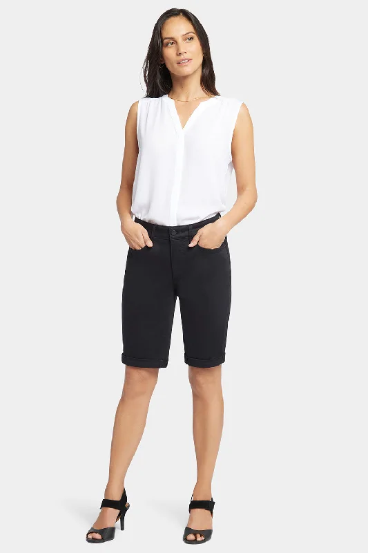 Women's denim shorts with a bermuda length-Briella 10 Inch Denim Shorts In Petite - Black