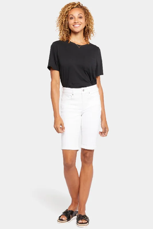 Women's denim shorts with a paper bag waist-Briella 10 Inch Denim Shorts In Petite - Optic White