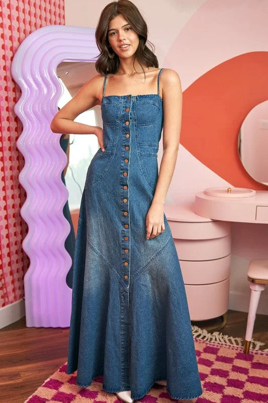 Denim dress with contrast paneling--Great what look best the for you-Denim dress button down sleeveless