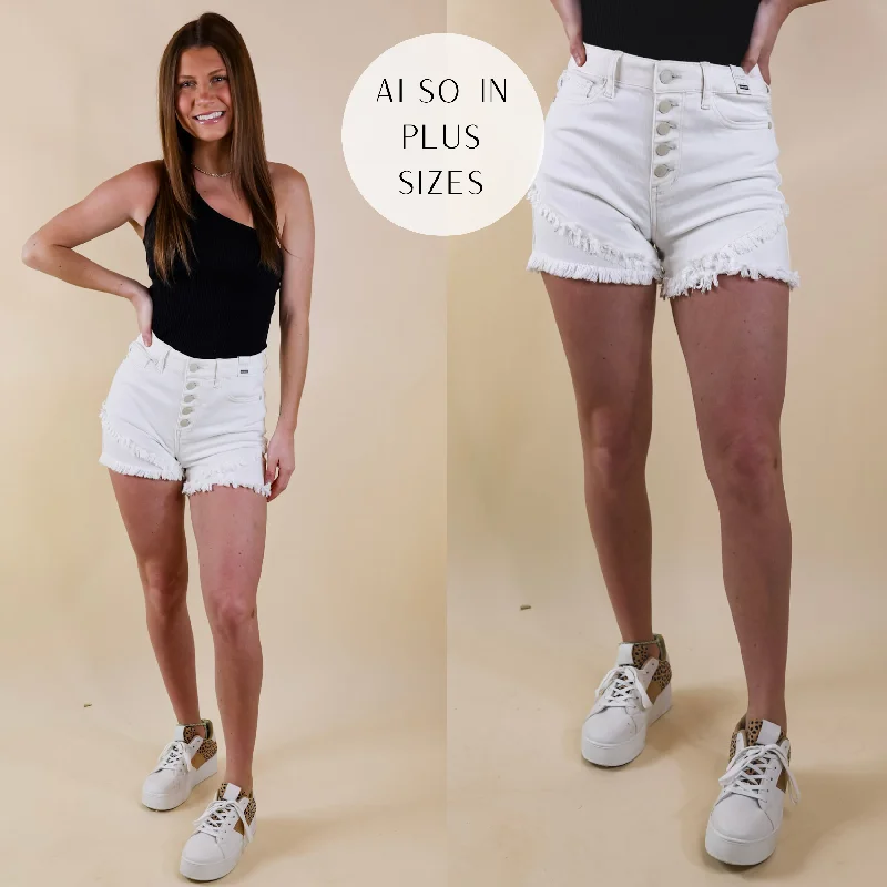 Women's denim shorts and a graphic hoodie-Last Chance Size XL & 1XL | Judy Blue | These Are The Days Tulip Hem Button Fly Shorts in White