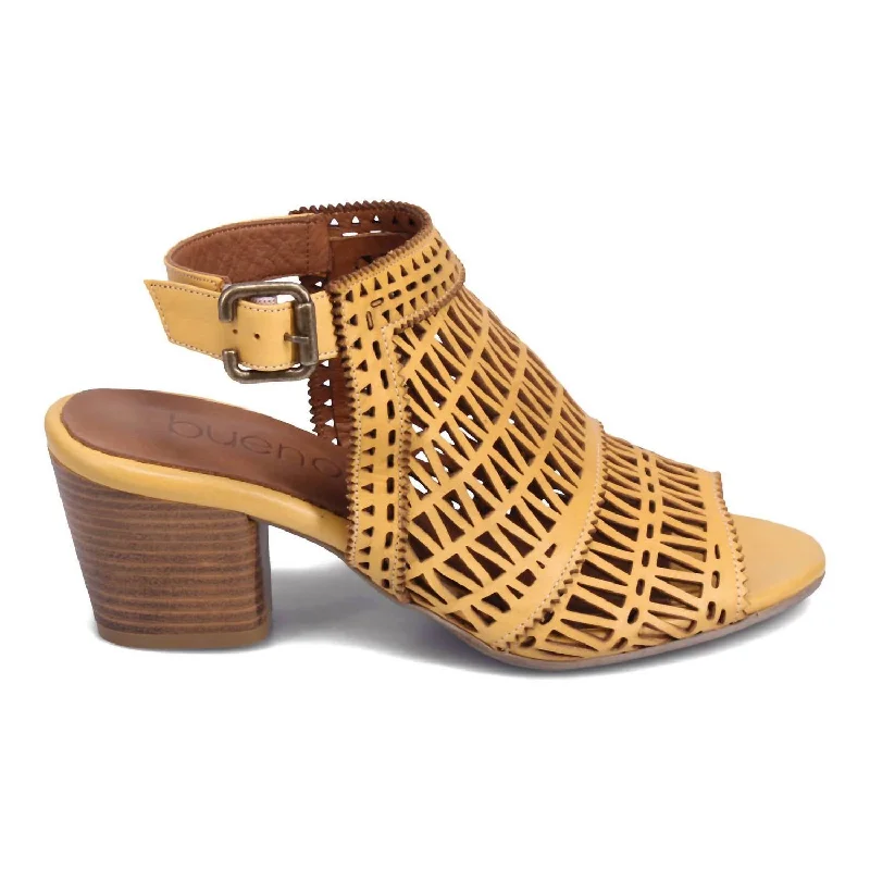 Versatile Heeled Sandals for Any Occasion---Candice Wooden Heel In Mustard