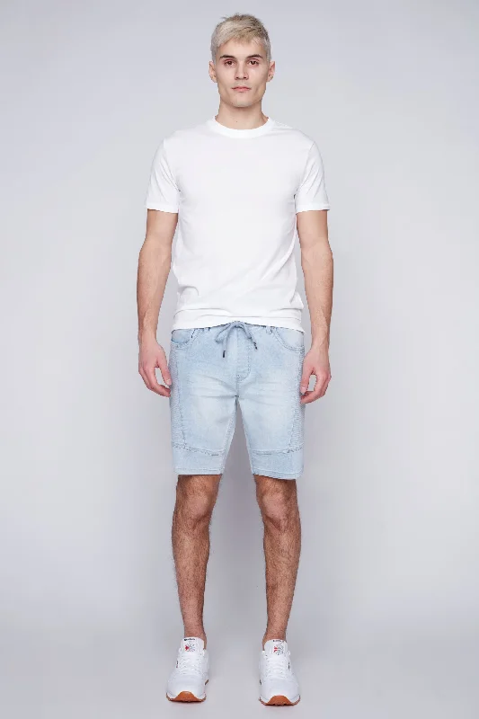 Women's denim shorts styled or not for styled women-CASH - Mens Moto Stitch Denim Short - Blue Bleach