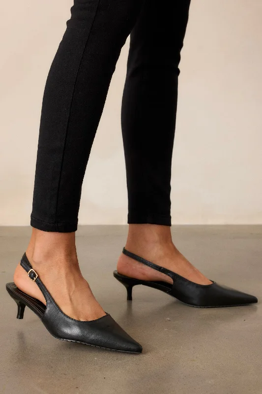 Celestial Dreams Black Pointed-Toe Slingback Kitten Heels---Fashionable Kitten Heels for Date Night