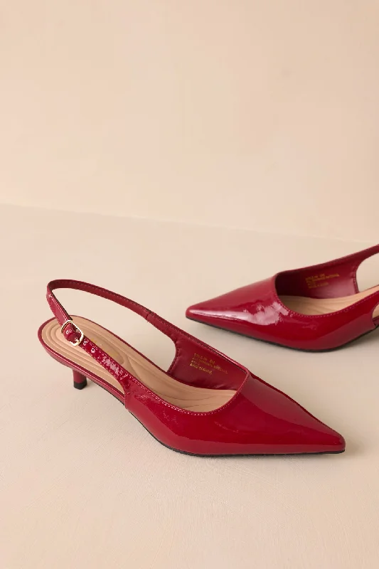 Celestial Dreams Burgundy Pointed-Toe Slingback Kitten Heels---Fashionable Kitten Heels for Date Night