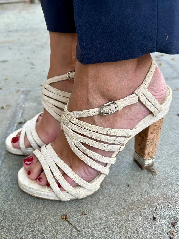 Versatile Heeled Sandals for Any Occasion---CHANEL slingback cork heels/ US9-EU39.5