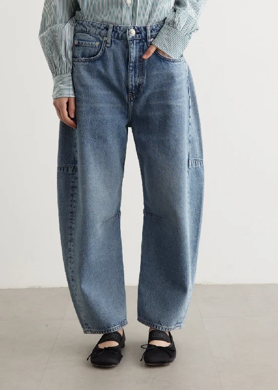 Women's denim jeans with a cuffed hem-Charlie Barrel Jeans