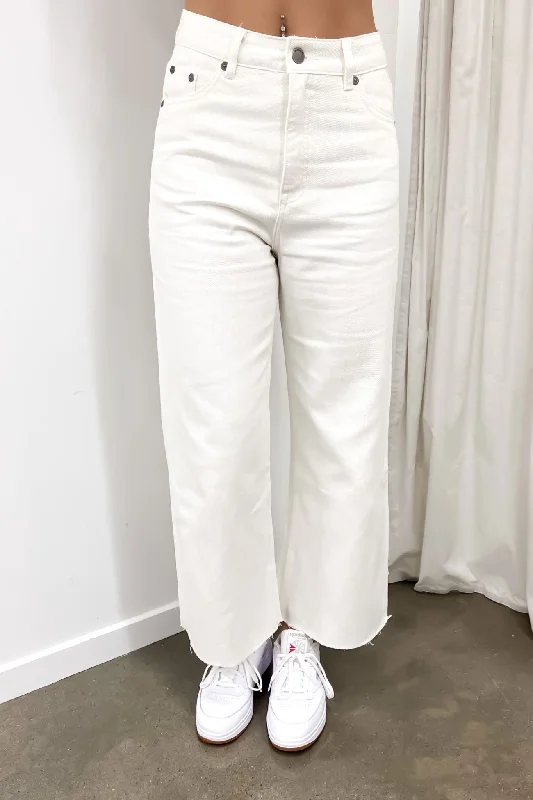 Women's denim jeans with a utility style-Charlie High Rise Wide Leg Jean Vintage White Women's denim jeans with a utility style-Charlie High Rise Wide Leg Jean Vintage White