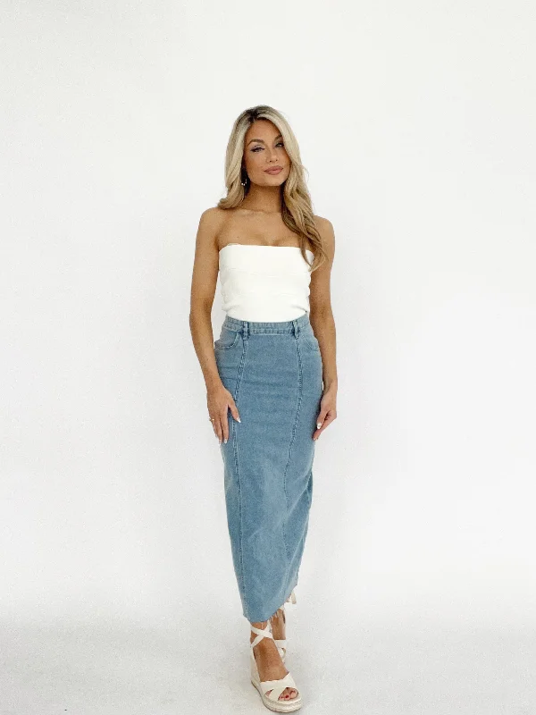 Women's layered denim skirts for fashion-forward look -Charmaine Denim Skirt