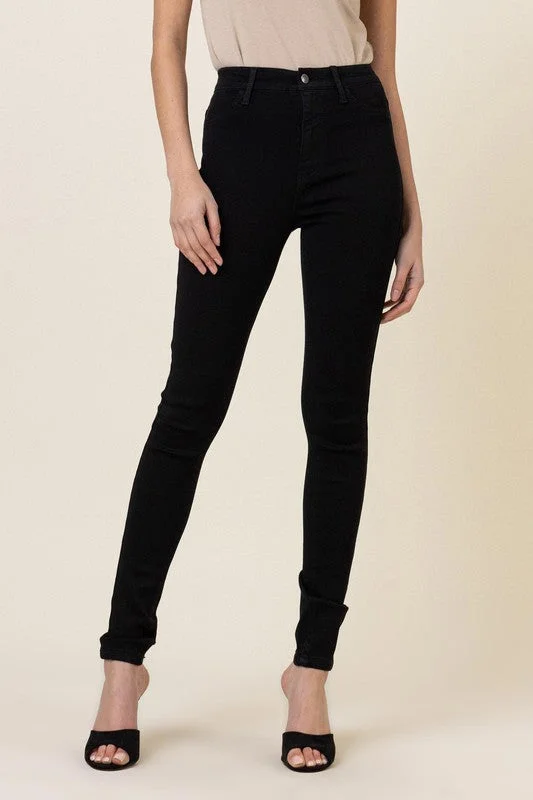 Women's denim jeans with a peace cause design embellishment-Classic High Waisted Black Skinny
