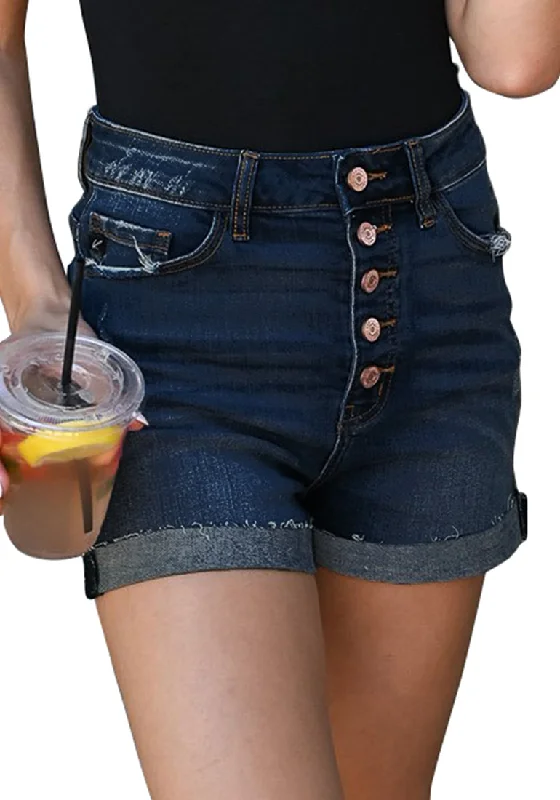 Women's denim shorts and a graphic hoodie-Women's High Waisted Rolled Hem Distressed Jeans Ripped Denim Shorts
