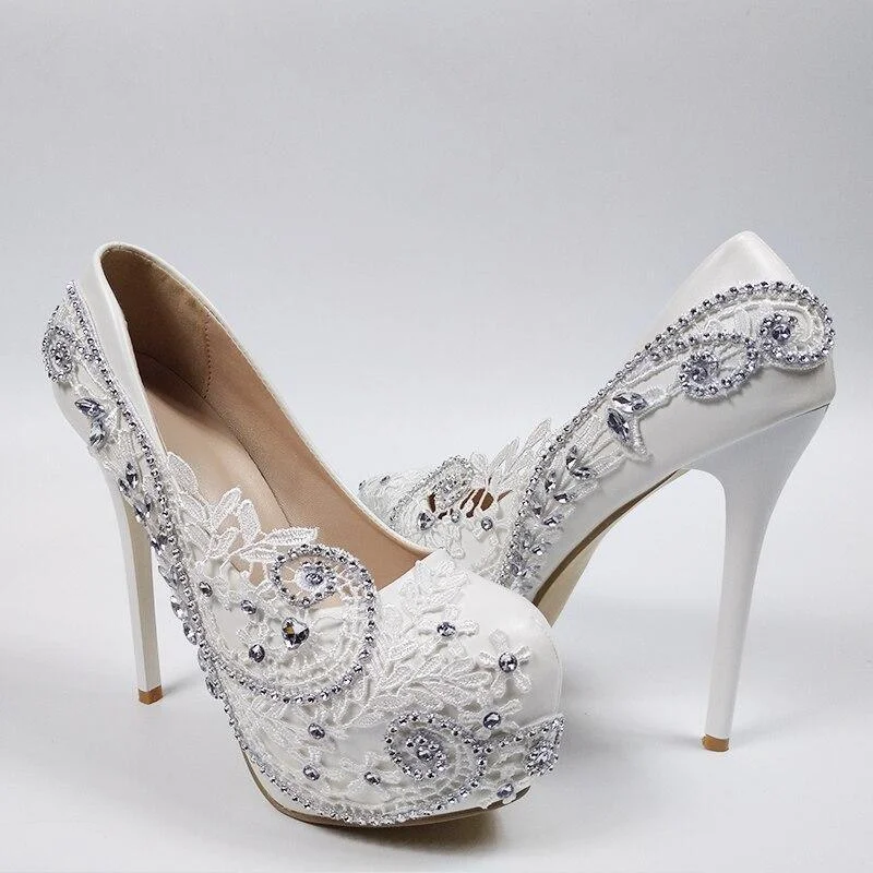 Affordable Rhinestone Pumps for a Dazzling Look---Crystal Floral Wedding Pumps Shoes